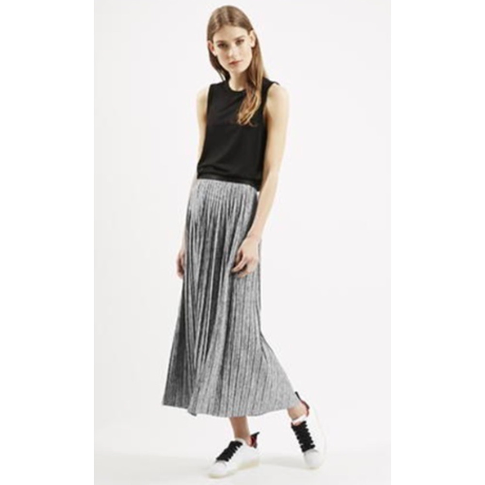 Topshop Gray Marl Pleated Midi Skirt Size 8